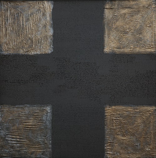 <b>Creu de memòries</b> – 2016<br>Mixta / fusta<br>120x120cm.